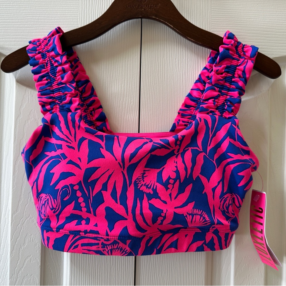 NWT Lilly Pulitzer Karena Ruffle Sports Bra Pink Flocking to Paradise Small